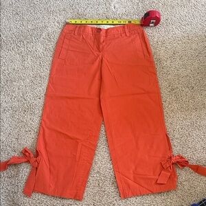 Anthropologie Sitwell Bright Orange Cropped Pants with Bow Details Sz 0